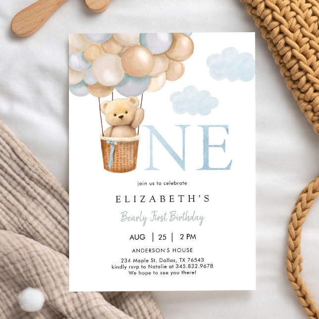Bearly First Teddy Bear 1st Birthday Invitation (Creator Uploaded)