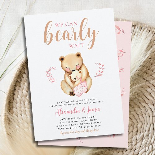 Bearly Mama Bear Cub Woodland Baby Girl Shower Invitation