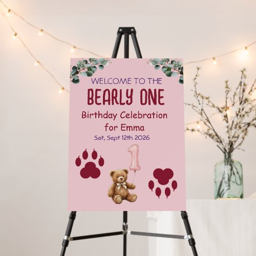 Bearly One | Brown Teddy Bear First Birthday Foam Board