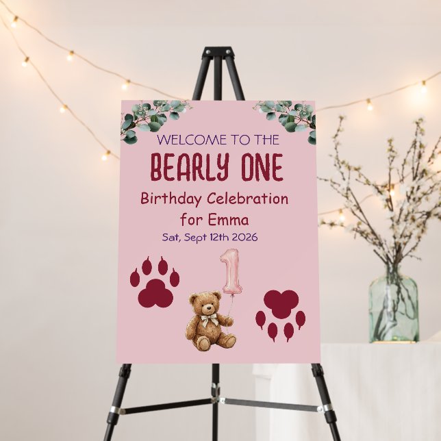 Bearly One | Brown Teddy Bear First Birthday Foam Board (In Situ (Stand))