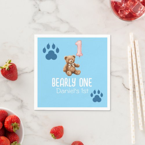 Bearly One | Brown Teddy Bear First Birthday Napkins