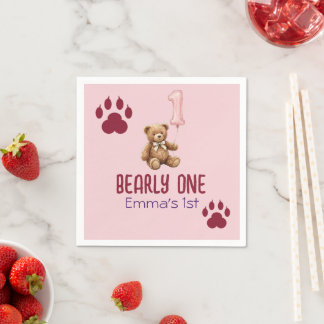 Bearly One | Brown Teddy Bear First Birthday Napkins