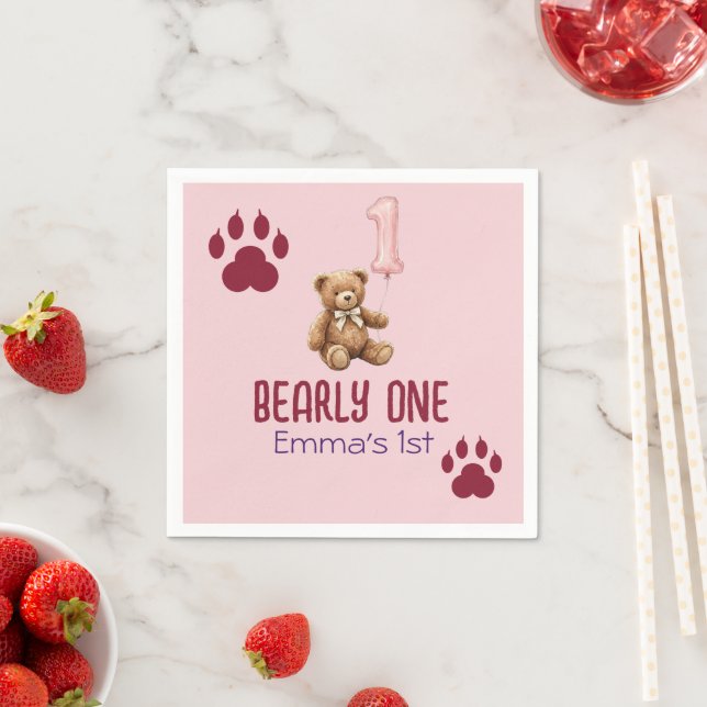 Bearly One | Brown Teddy Bear First Birthday Napkins (Insitu)