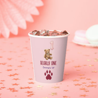 Bearly One | Brown Teddy Bear First Birthday Paper Cups
