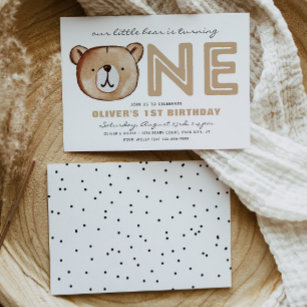 Bearly One Invitation   Bear Birthday Invitation