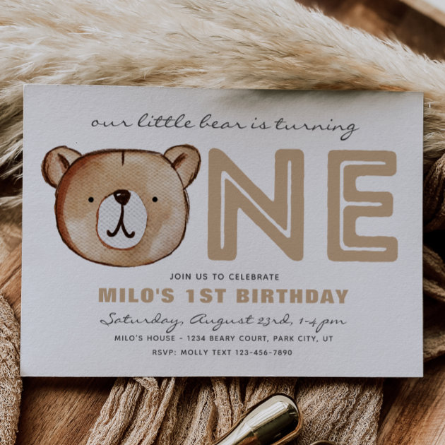 Bearly One Invitation | Bear Birthday Invitation | Zazzle