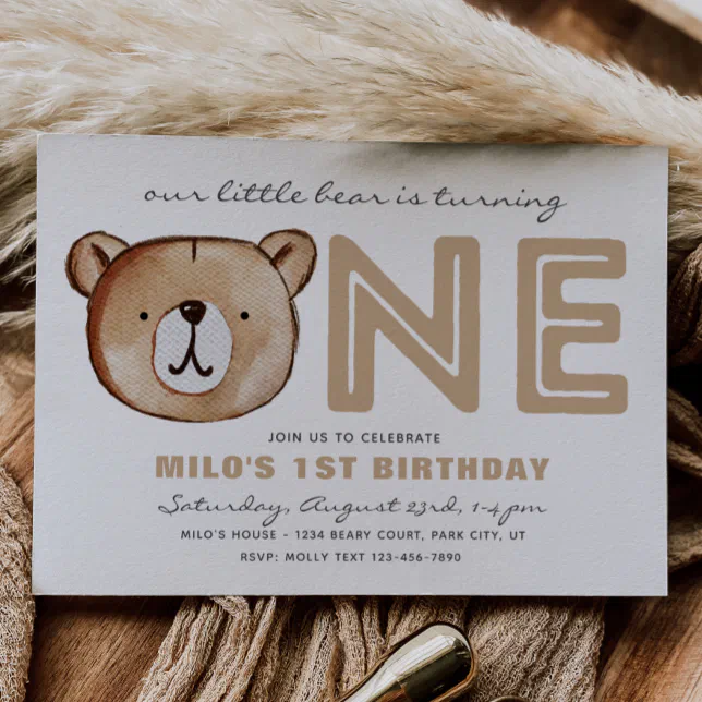 Bearly One Invitation | Bear Birthday Invitation