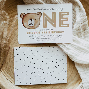Bearly One Invitation   Bear Birthday Invitation