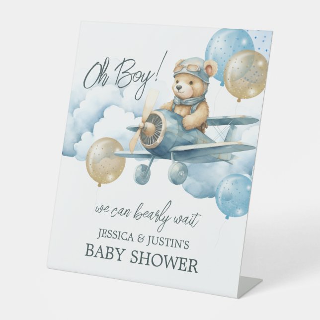 Bearly Wait Air Plane Baby Shower Welcome Sign (Front)