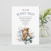 Bearly Wait Airplane Flying Bear Blue Baby Shower