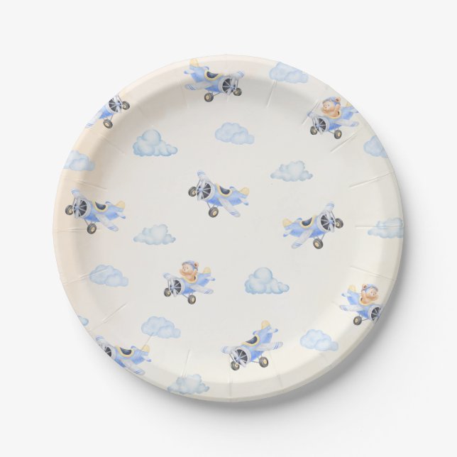 Bearly Wait Baby Shower Flying Bear & Cloud  Paper Plates (Front)