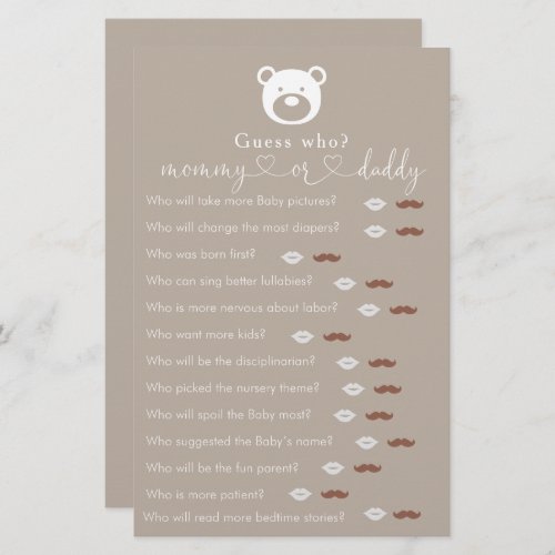 Bearly Wait Baby Shower  Guess Who Game