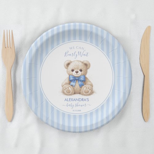 Bearly Wait Baby Shower Teddy Bear &amp; Blue Stripes  Paper Plates