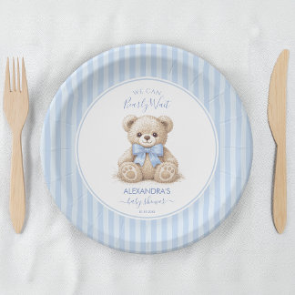 Bearly Wait Baby Shower Teddy Bear & Blue Stripes  Paper Plates