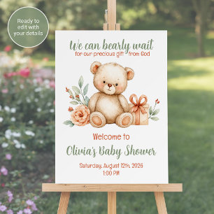Bearly Wait Baby Shower Welcome Sign Teddy Bear