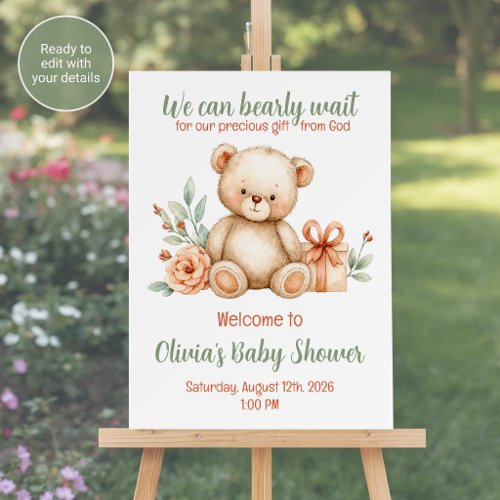 Bearly Wait Baby Shower Welcome Sign Teddy Bear