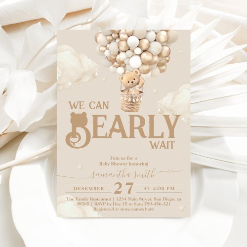 Bearly Wait Balloon Gender Neutral Baby Shower Invitation