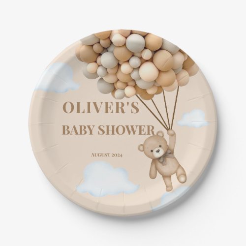 Bearly Wait Balloons Gender Neutral Baby Shower Paper Plates