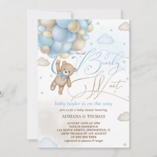 Bearly Wait Bear Blue Balloons Boy Baby Shower Invitation
