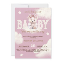 Bearly Wait Bear Bow Baby Girl Shower Invitation