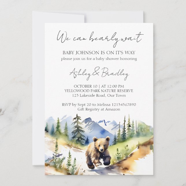 Bearly wait bear cub adventure awaits baby shower invitation (Front)