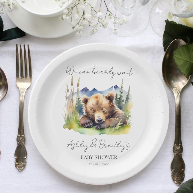 Bearly wait bear cub adventure awaits baby shower paper plates (Bearly wait bear cub adventure awaits baby shower paper plates personalized tableware cute baby bear)