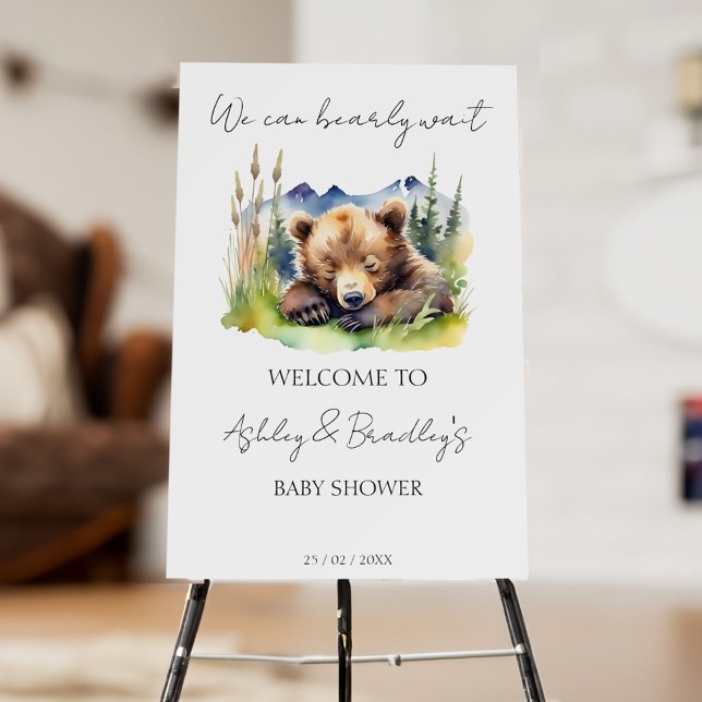Bearly wait bear cub baby shower welcome sign (Bearly wait bear cub baby shower welcome sign personalized baby shower entrance decor cute bear cub)