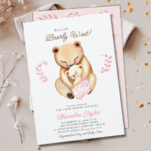 Bearly Wait Bear Cub Woodland Baby Girl Shower Invitation