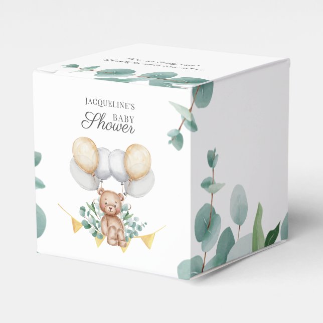 Bearly Wait Bear Eucalyptus Balloons Baby Shower Favor Boxes (Front Side)