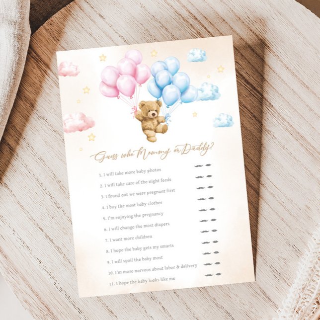 Bearly Wait Bear Gender Reveal Guess Who Game (Bear Gender Reveal Game)