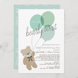 Bearly Wait Bear Mint Baby Shower by Mail Invitation