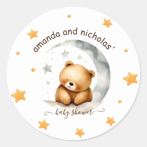 Bearly wait bear on the moon baby shower classic round sticker