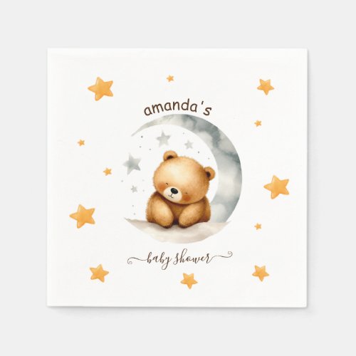 Bearly wait bear on the moon baby shower napkins