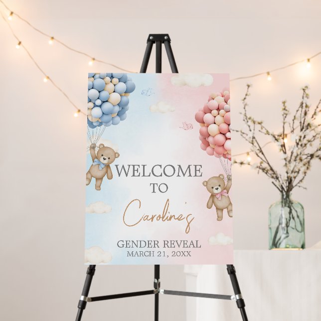 Bearly Wait BearBalloon Gender Reveal Welcome Sign (In Situ (Stand))