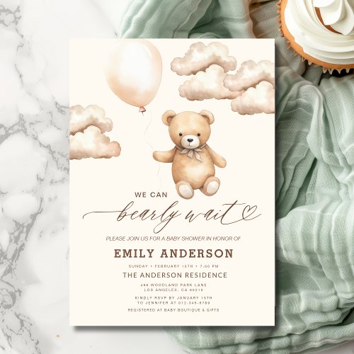 We Can Bearly Wait Neutral baby shower invitation