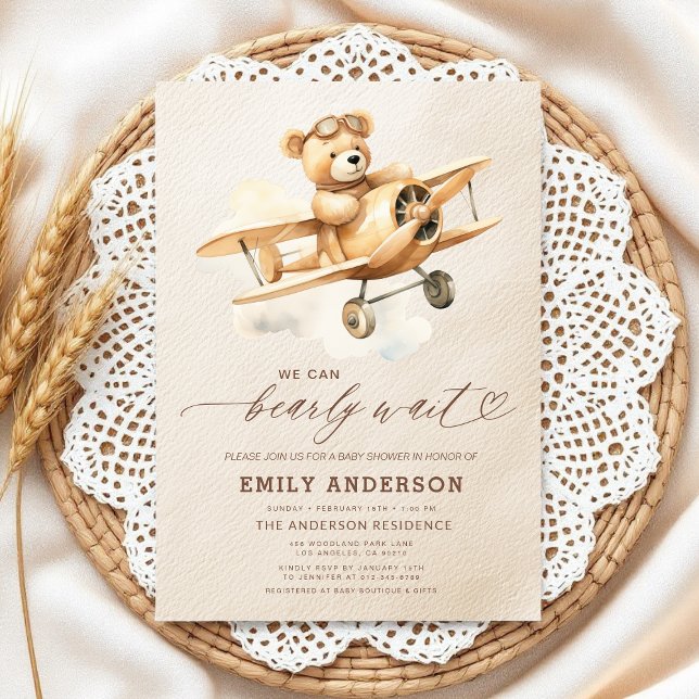 Bearly Wait Beige Gender Neutral Baby Shower Invitation (Creator Uploaded)