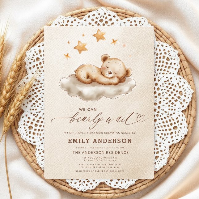 Bearly Wait Beige Gender Neutral Baby Shower Invitation (Creator Uploaded)