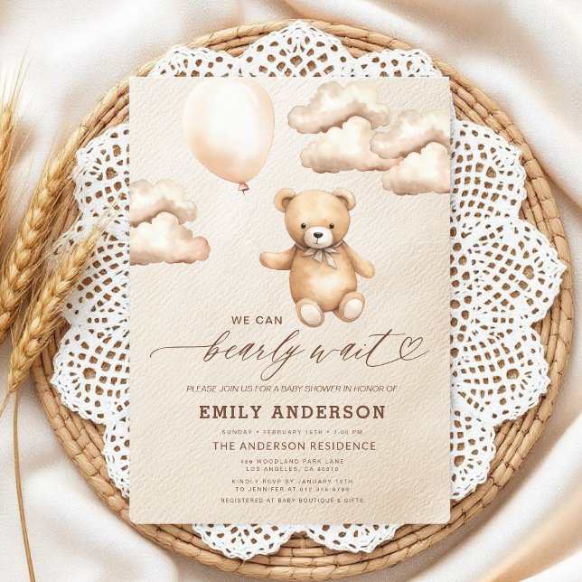 Bearly Wait Beige Gender Neutral Baby Shower Invitation (Creator Uploaded)