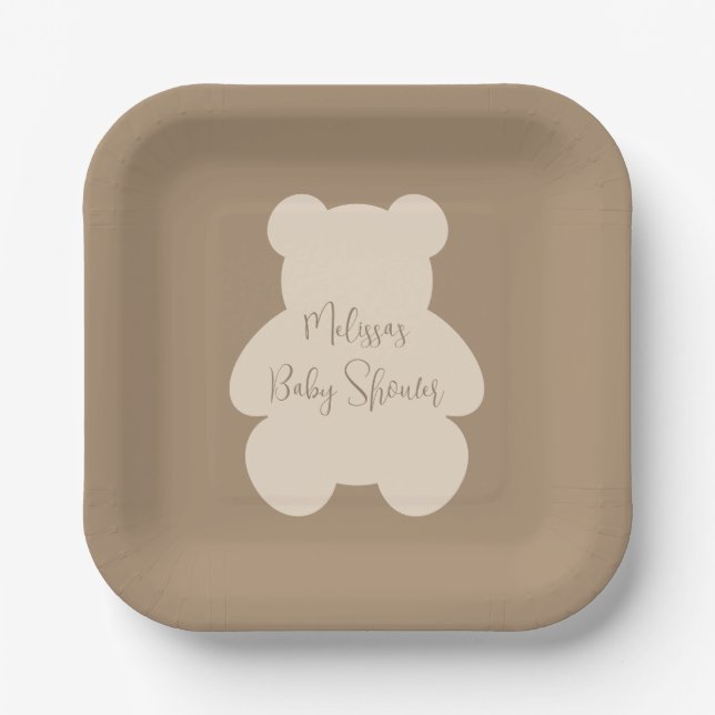 Bearly Wait Beige Teddy Bear Baby Shower Paper Plates (Front)
