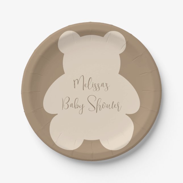 Bearly Wait Beige Teddy Bear Baby Shower Paper Plates (Front)