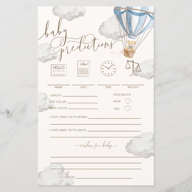 Bearly Wait Blue Baby Predictions Game (Front)