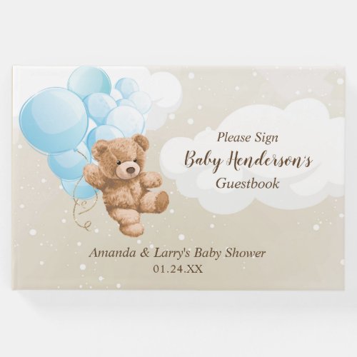 Bearly Wait Blue Balloon Teddy Bear Guest Book