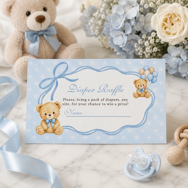 Bearly Wait Blue Bear Baby Shower Diaper Raffle Enclosure Card (Creator Uploaded)