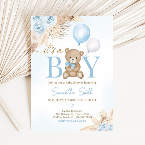 Bearly Wait Blue Bear Baby Shower  Invitation