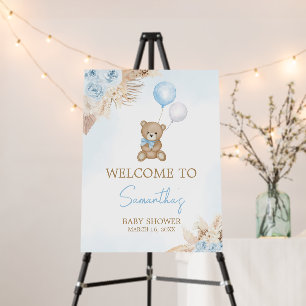 Bearly Wait Blue Bear Baby Shower Welcome Sign
