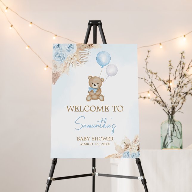 Bearly Wait Blue Bear Baby Shower Welcome Sign (In Situ (Stand))