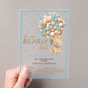 Bearly Wait Blue Boy Baby Shower Acrylic Invitations