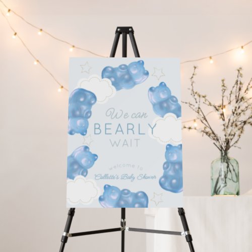 Bearly Wait Blue Gummy Bear Boy Baby Shower Foam Board