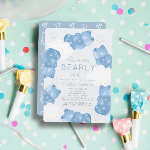 Bearly Wait Blue Gummy Bear Boy Baby Shower Invitation