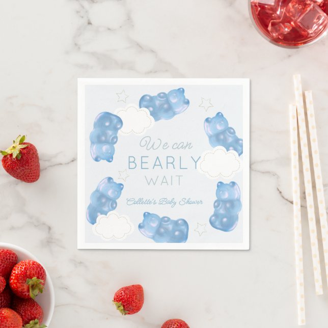 Bearly Wait Blue Gummy Bear Boy Baby Shower Napkins (Insitu)